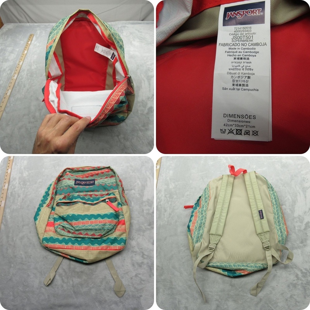 JanSport Backpack Unisex Aqua Aztec Southwestern Tribal Native School Superbreak
